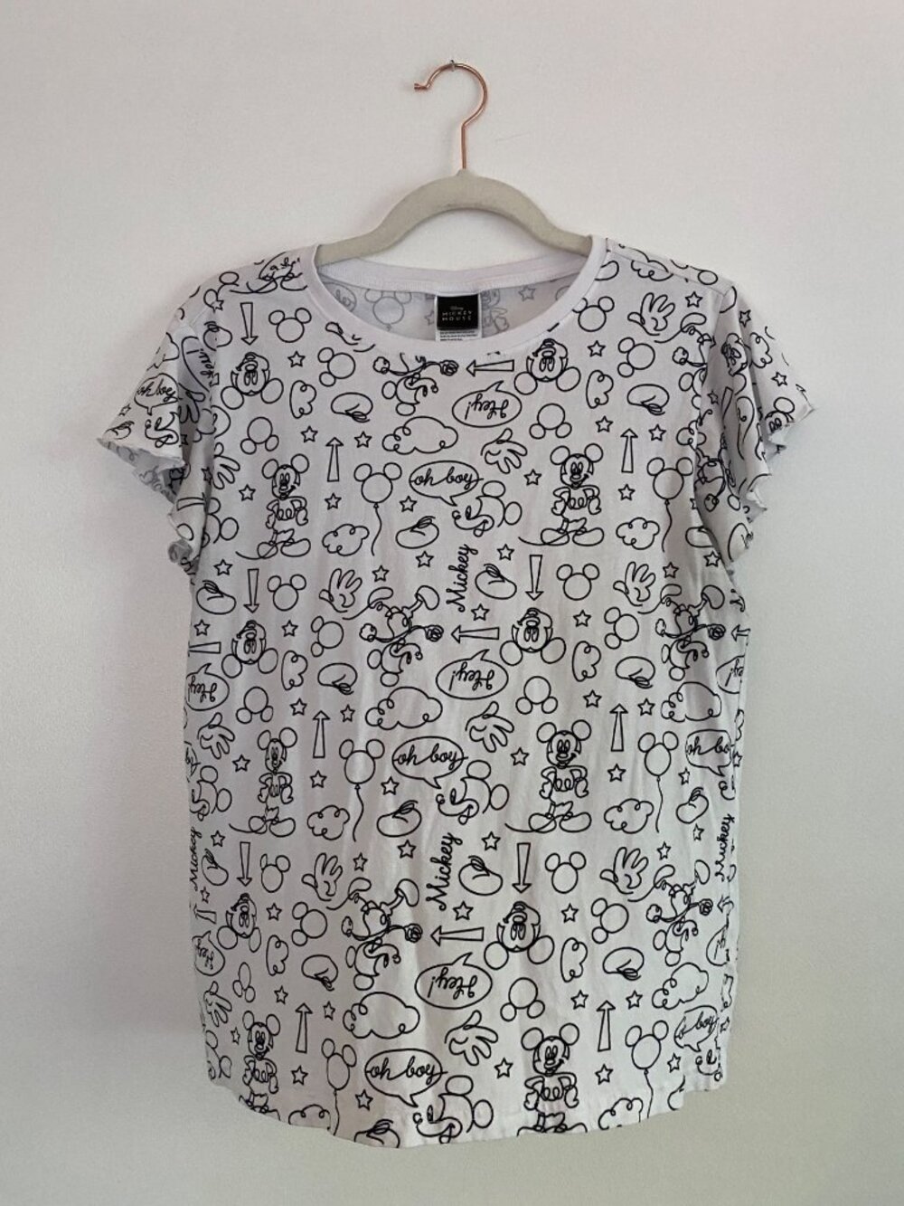 Disney Mickey Mouse White/Black Flutter Sleeve T-Shirt 100% Cotton Women's Size